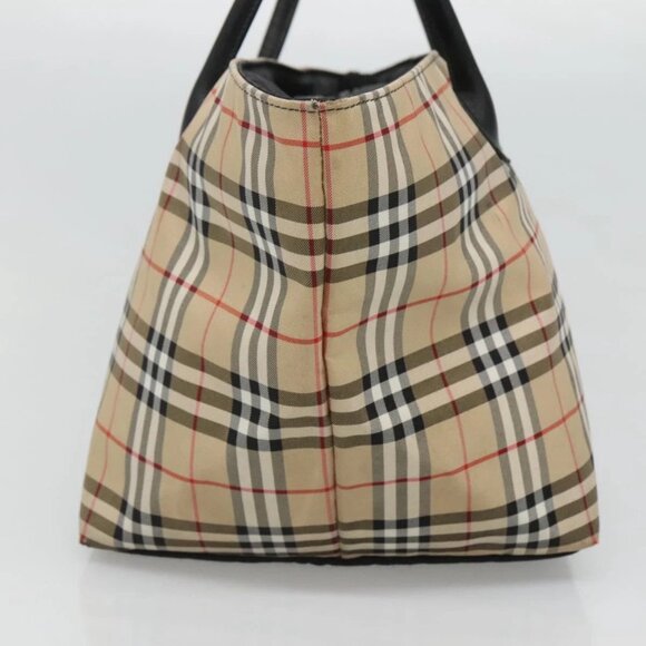 Burberrys Nova Check Blue Label Tote Bag Nylon Beige Silver Auth - Picture 12 of 16